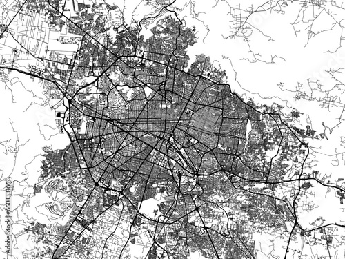 Vector road map of the city of  Guadalajara in Mexico with black roads on a white background.