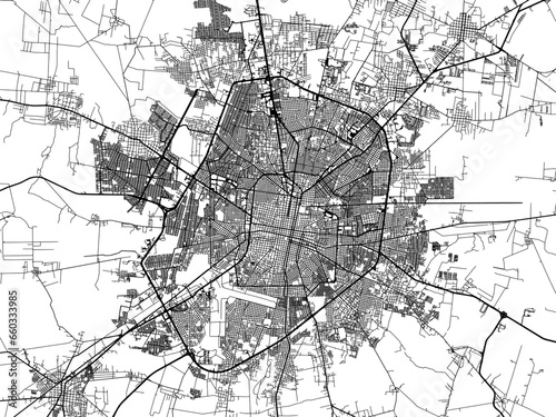 Vector road map of the city of  Merida in Mexico with black roads on a white background.