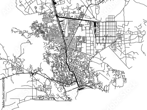 Vector road map of the city of  Salina Cruz in Mexico with black roads on a white background.