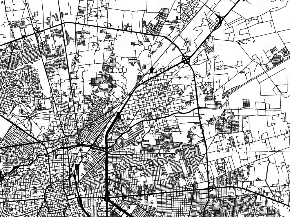 Naklejka premium Vector road map of the city of Soledad de Graciano Sanchez in Mexico with black roads on a white background.