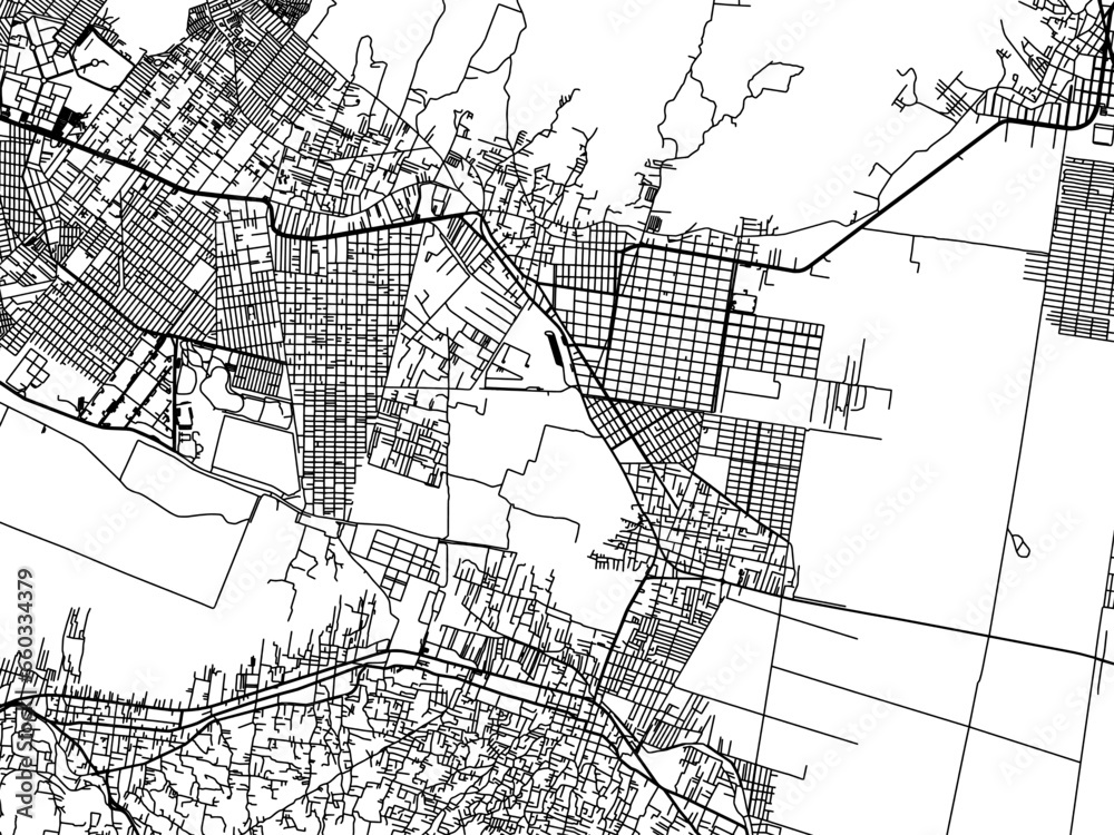 Fototapeta premium Vector road map of the city of Tlahuac in Mexico with black roads on a white background.