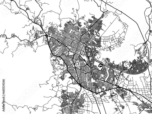 Vector road map of the city of  Tepic in Mexico with black roads on a white background.