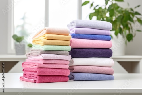 stack of fresh, folded towels on a shelf