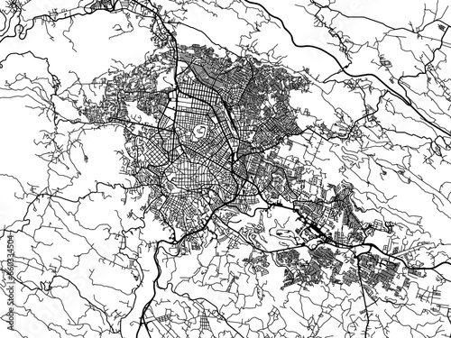 Vector road map of the city of  Xalapa de Enriquez in Mexico with black roads on a white background.