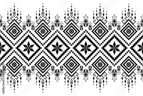 Nature vintages cross stitch traditional ethnic pattern paisley flower Ikat background abstract Aztec African Indonesian Indian seamless pattern for fabric print cloth dress carpet curtains and sarong