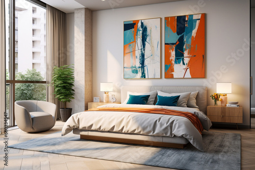 Modern bedroom with cozy bed  luxury interior design