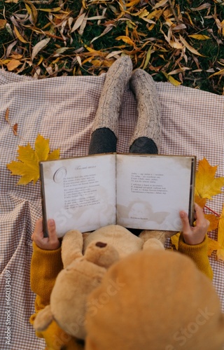 Fotografie Good time for reading whith best friend in warm socks