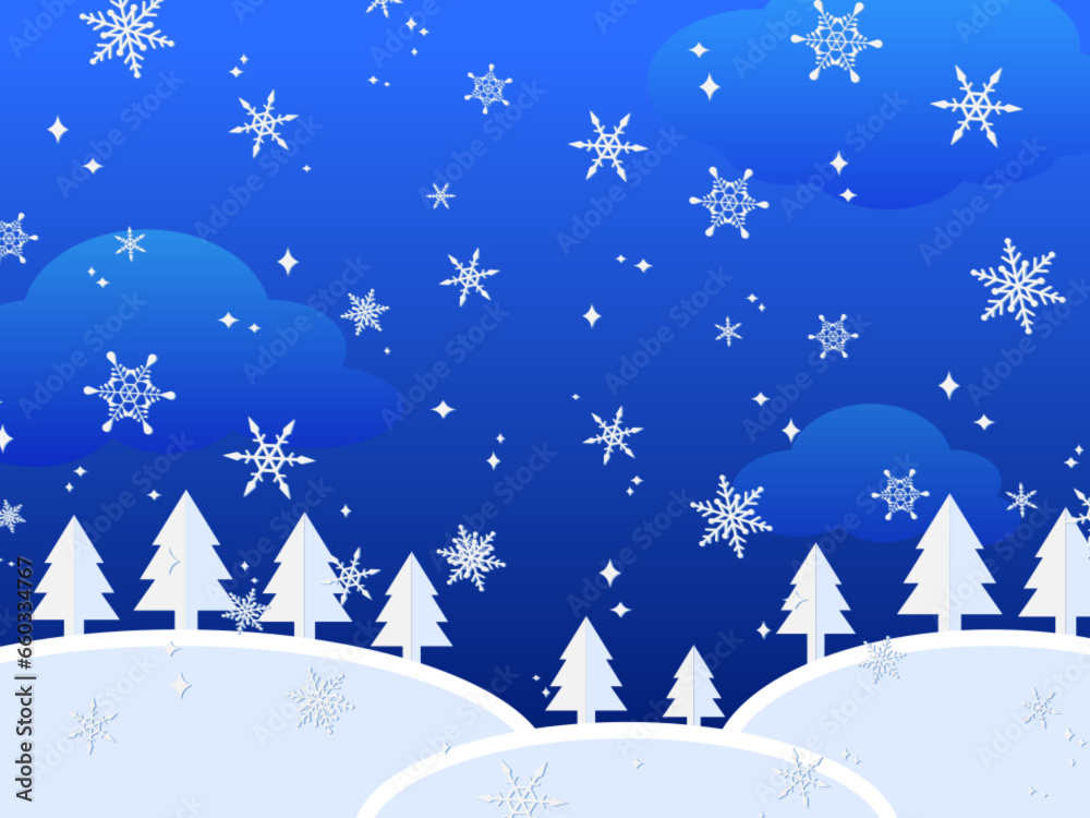 Backgrund created by many snowflakes and simple geometric objects in cute winter theme