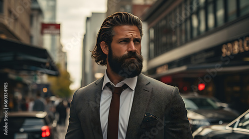 Bearded Businessman on a City Street © L