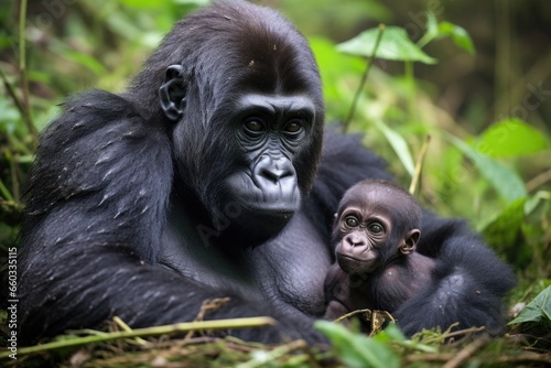 gorilla protecting its young