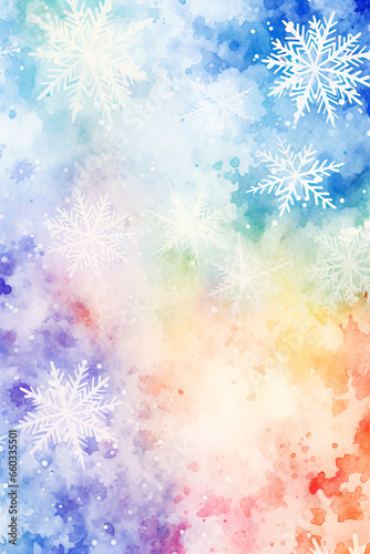 Watercolor Rainbow Snowflakes Digital Papers, Colorful Snowflakes Background, Winter Invitation © ChinnishaArts