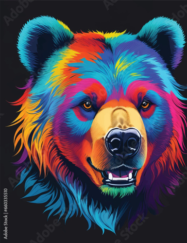 Bear face in colorful neon art design vector illustration. Glowing Guardian: Neon Artistry in Bear. © jmgdigital