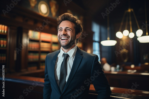 portrait of a lawyer in his chamber with happy face