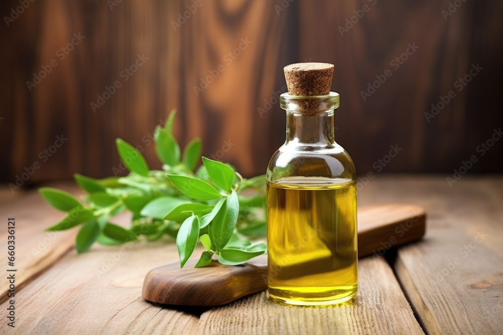 natural jojoba oil bottle on a wooden table natural jojoba oil bottle on a wooden table