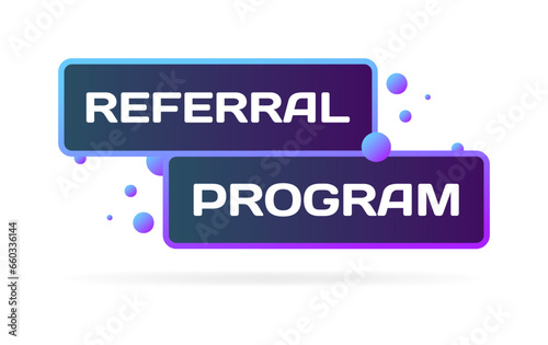 Referral program button. Flat, purple, referral program button. Vector icon