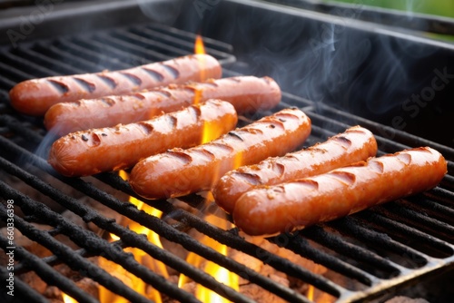 hot dogs grilling on a portable bbq