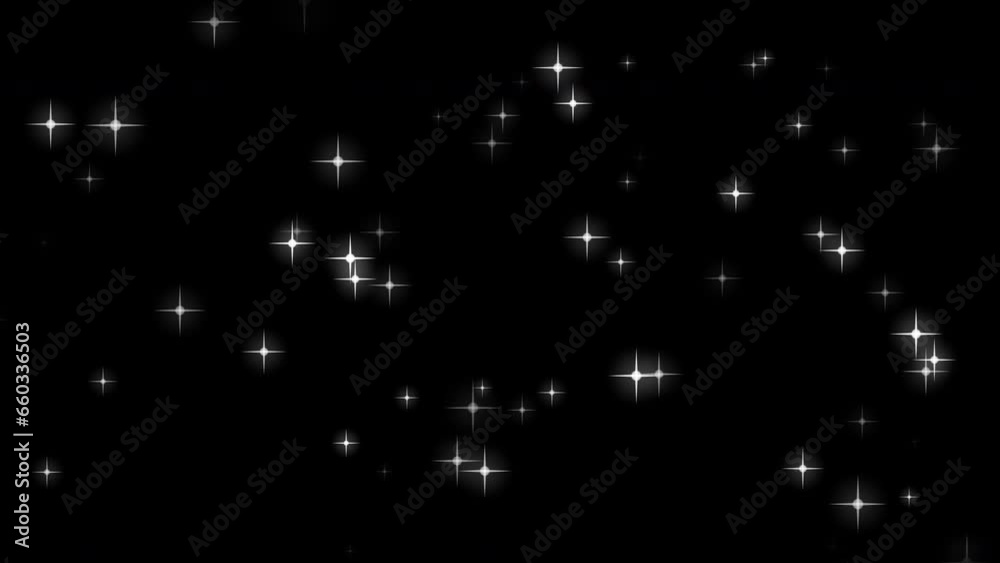 Simple white sparkles, slowly moving white particles stars overlay on black background.
White glowing twinkling sparkles, particles stars looping background animation.