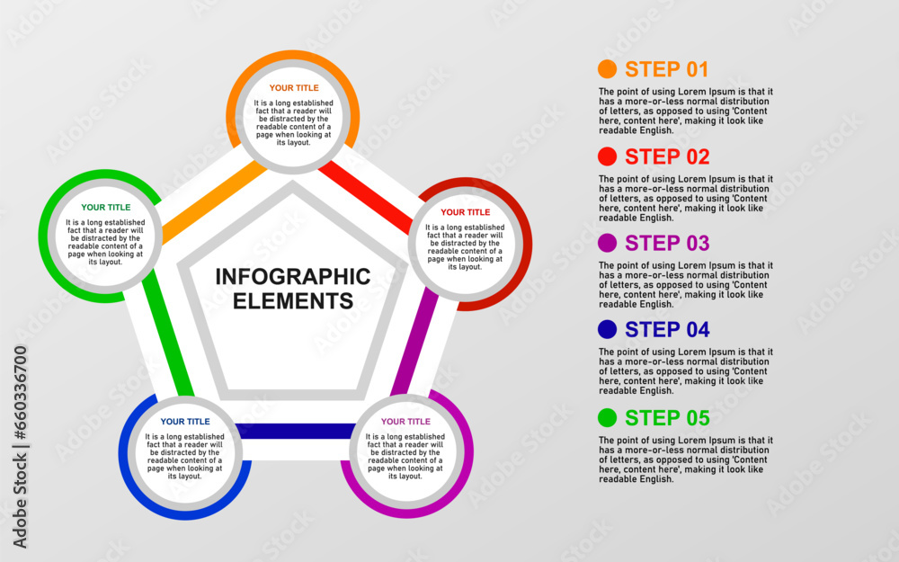 5 step infographic elements with colorful for presentations, posters and banners.