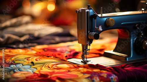 Sewing Machine on Colorful Fabric