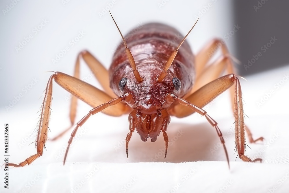 close-up of a bedbug on a white sheet captured with macro lens close-up of a bedbug on a white sheet captured with macro lens