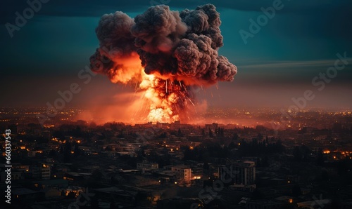 Explosion in the city at night