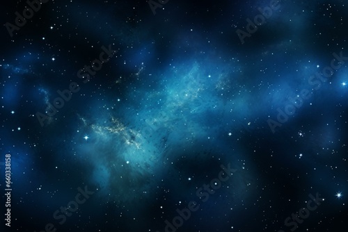 A radiant azure nebula adorned with sparkling stars, it portrays a fantastical galactic scenery. Generative AI