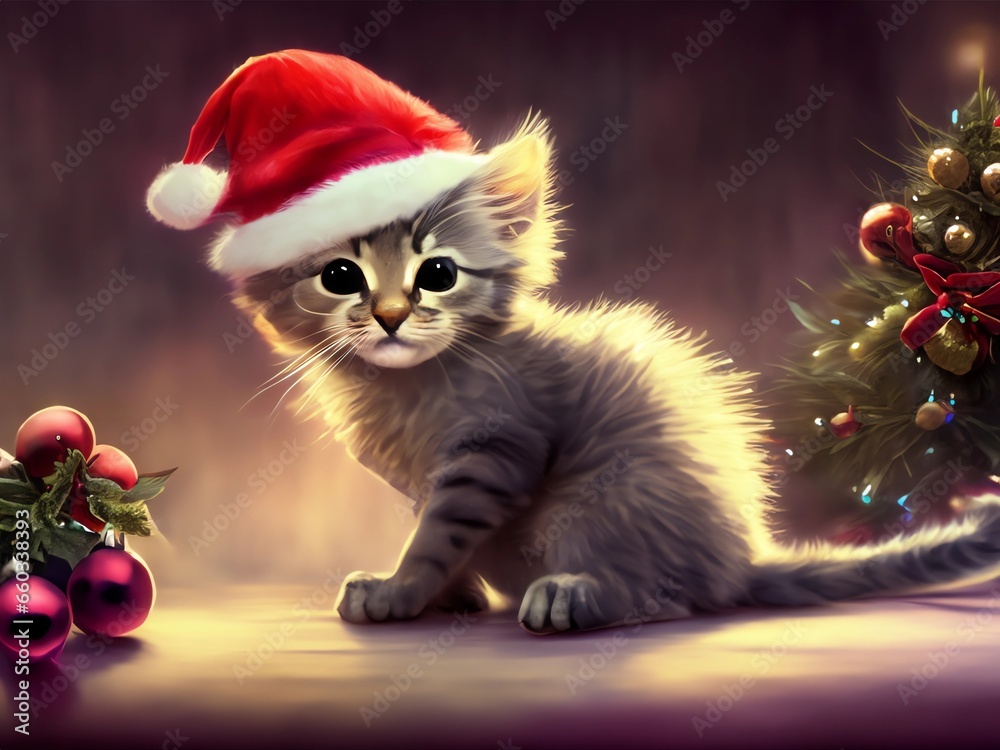 Christmas kitten in a New Year's setting. Christmas kitten in a New Year's setting.