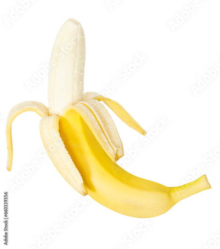 One ripe banana isolated on transparent background. PNG.