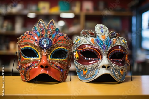 two masks side by side at a masquerade store