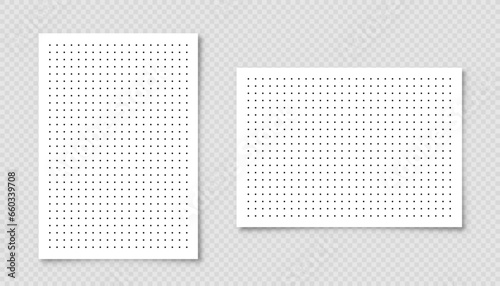 Dotted graph paper with grid. Polka dot pattern, geometric texture for calligraphy drawing or writing. Blank sheet of note paper, school notebook. Vector illustration