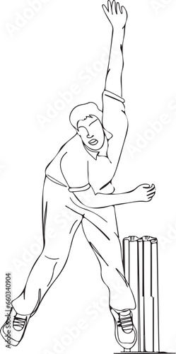 Silhouette Vector: Cricket Bowling Action of a Legend Fast Bowler "Fast Bowler Sketch: Cricket Match Action in Line Art Illustration"
"Vector Image of Fast Bowling Action in Cricket: Line Art Sketch"