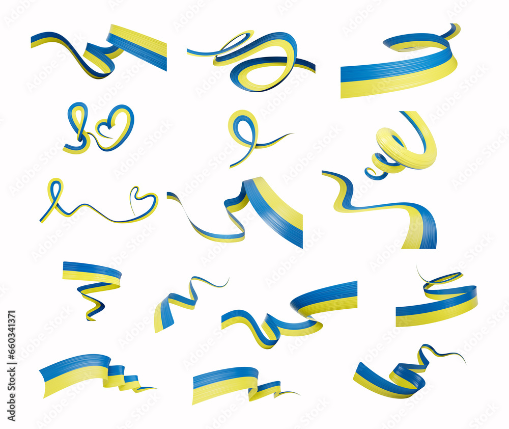 3d Set Of Different Style Of Ukraine Flags Waving Ribbon Flags On White Background 3d Illustration 3d Set Of Different Style Of Ukraine Flags Waving Ribbon Flags On White Background 3d Illustration