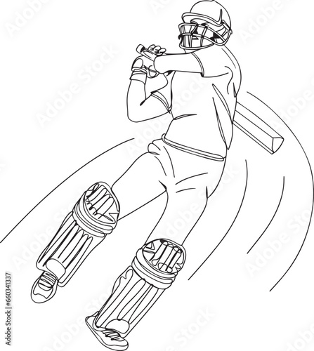 Cricket Player Pull & Hook Shot World Cup Sketch Drawing, One Line Illustration of Cricket Player in World Cup Action, Cricket Player Logo Design Vector: Icon Symbol Template
