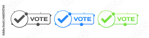 Vote signs. Flat, color, checkmark in a circle, vote signs, checkmark in a circle, vote signs. Vector icon