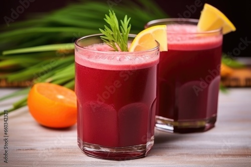 freshly squeezed beetroot and carrot juice with froth on top