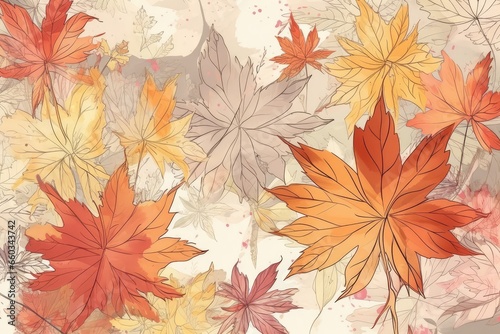 Autumn watercolor pattern with leaves, abstract background. Generative AI