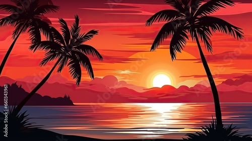 Beautiful sunset .Silhouetted of coconut tree © ellisa_studio