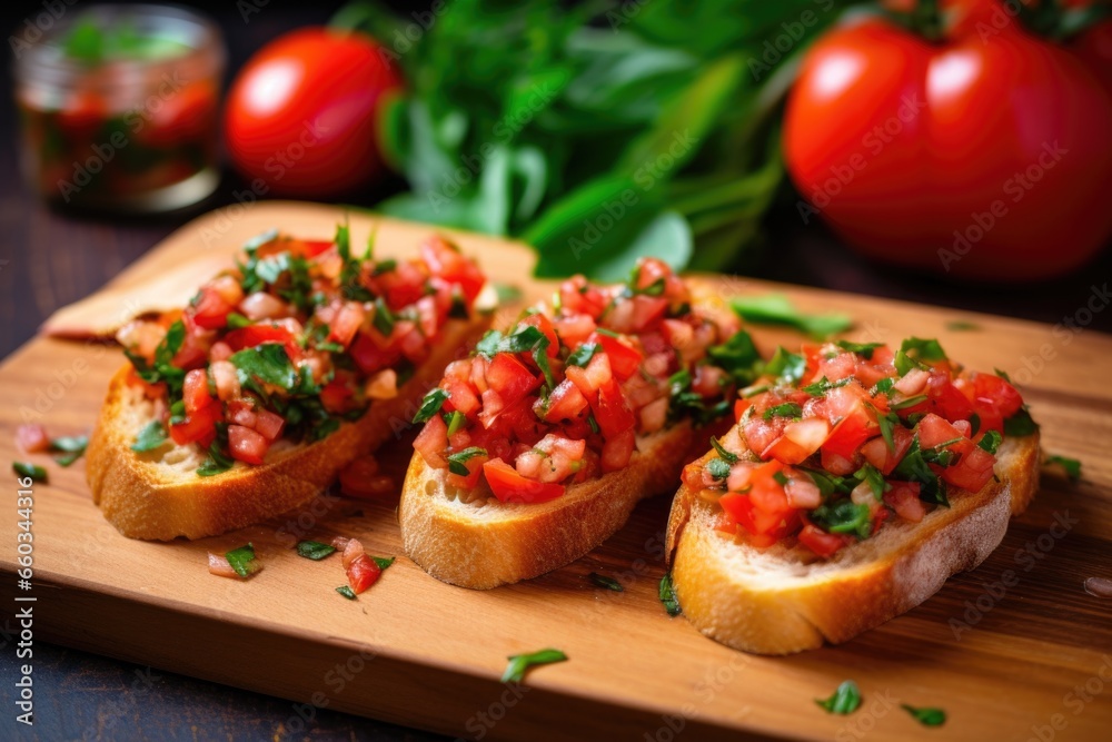 bruschetta with garlic supinely arranged, slight sprinkle of parsley