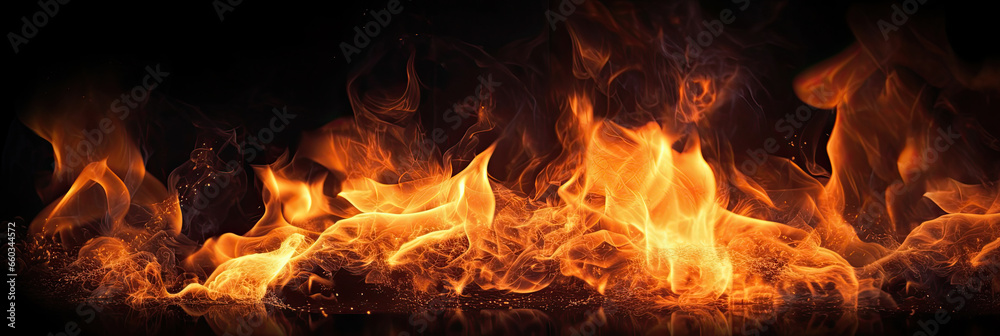 Fire flames on dark background. Generative Ai Fire flames on dark background. Generative Ai