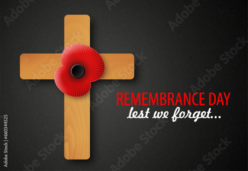 Poppy Cross, Remembrance day - Lest We Forget. EPS10 vector