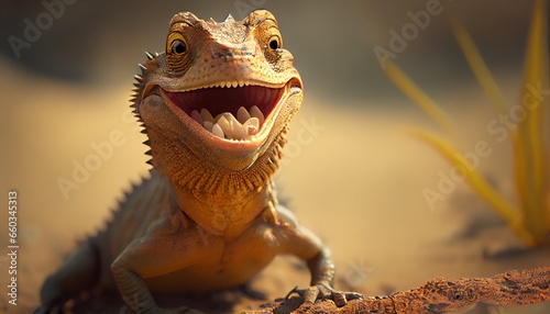 close-up of a happy lizard. Generative in ai