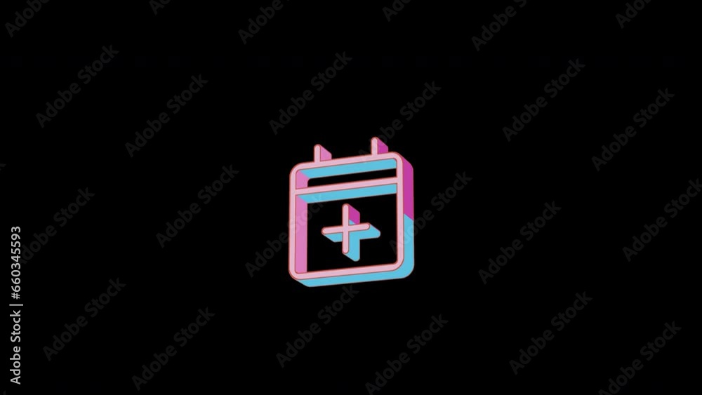 Bright calendar plus icon is jumping merrily. Retro style. Alpha channel black. Looped from frame 120 to 240, Alpha BW at the end Bright calendar plus icon is jumping merrily. Retro style. Alpha channel black. Looped from frame 120 to 240, Alpha BW at the end