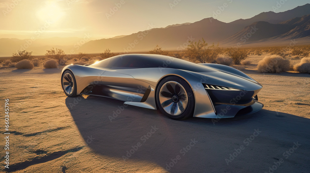 The prototype model of a futuristic car. Concept Car. AI-generated image