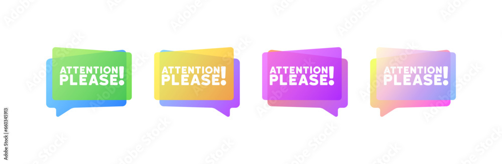 Attention please bubbles. Flat, color, attention please, message bubbles, attention please. Vector icons