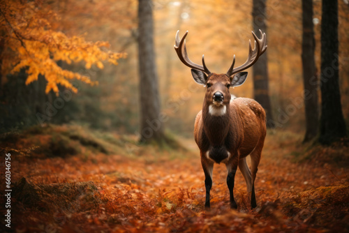 Big wild deer in autumn forest AI generated