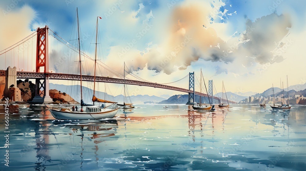 Obraz premium Beautiful watercolors of San Francisco Bay.
