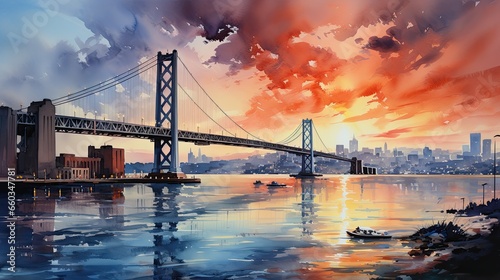 Beautiful watercolors of San Francisco Bay. photo