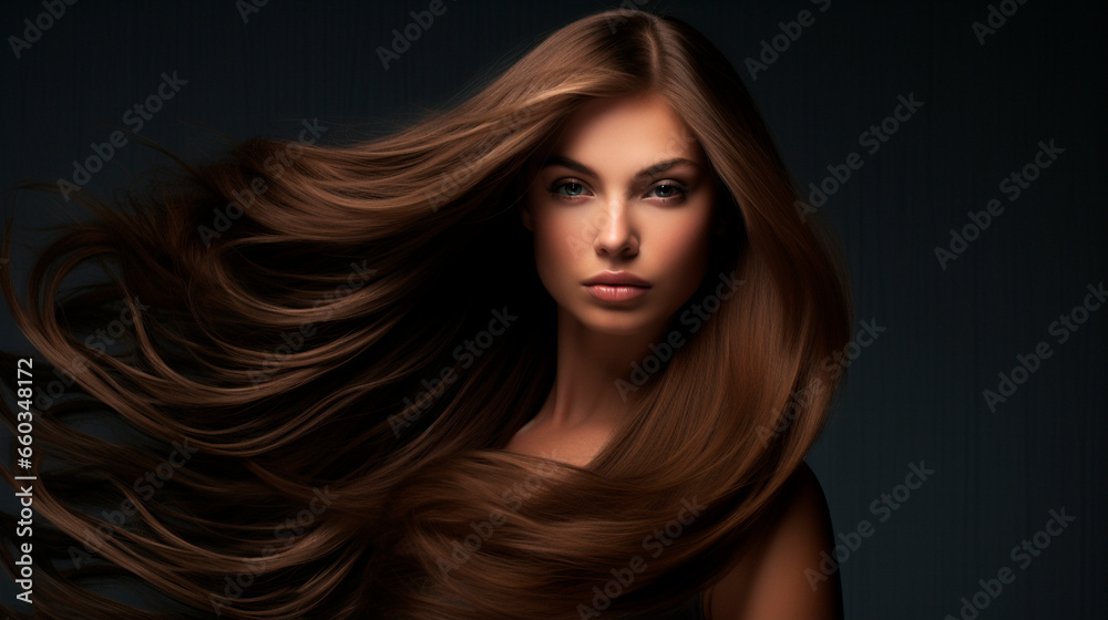 Long beautiful silky female hair. Generative AI. Long beautiful silky female hair. Generative AI.