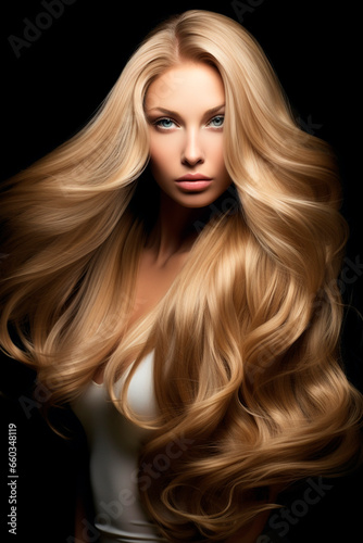 Long beautiful silky female hair. Generative AI.