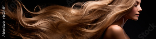 Long beautiful silky female hair. Generative AI. photo